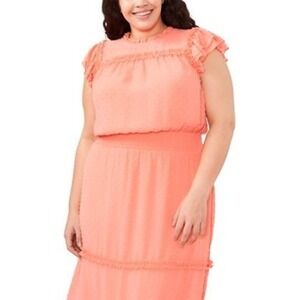 813. Cute Cece Long Peach Dress with short sleeves and stretchy waist band 3X
